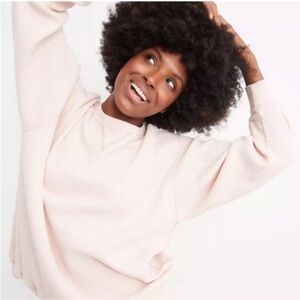 Aerie Oversized Waffle Knit Crewneck Light Baby Pink Size Small